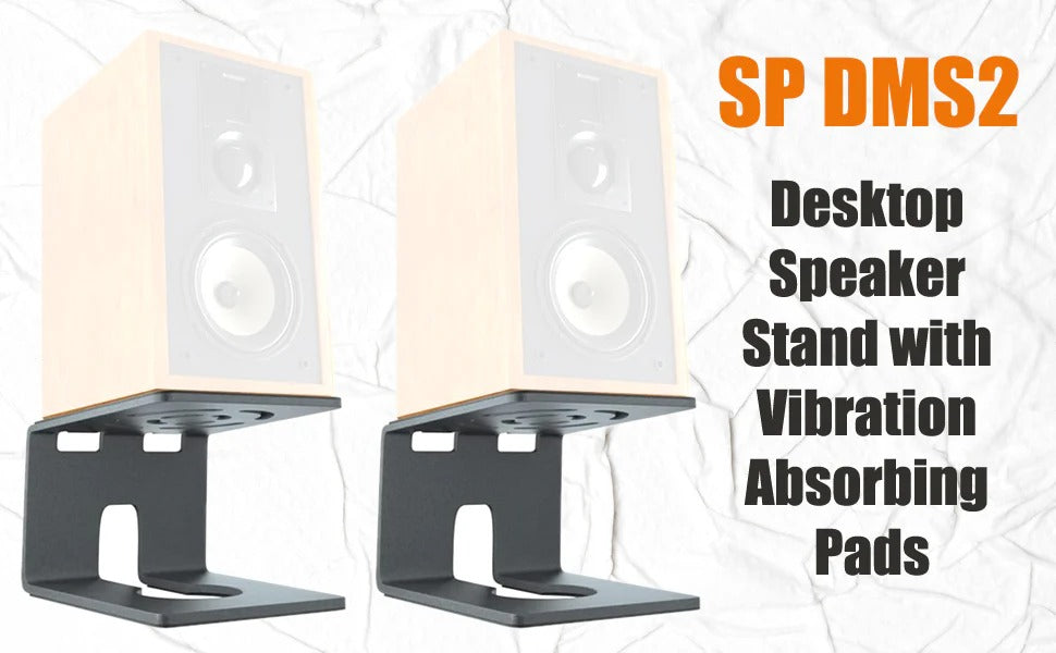 Softline Pro Desktop Speaker Stand with Vibration Absorbing Pads, Metal Speaker Stands Pair Supports up to 18Kg, Shelf Speaker Stand for a Better Audio Experience - Black Pair (SP DMS2)