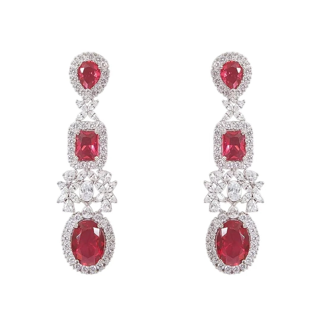 Auraa Kunad Luxury Silver-Plated Choker Necklace Set with Ruby Red Stones