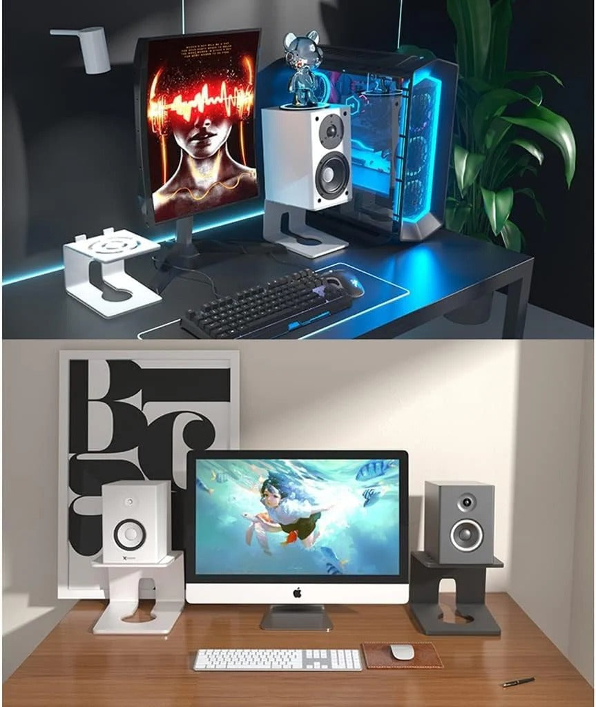 Softline Pro Desktop Speaker Stand with Vibration Absorbing Pads, Metal Speaker Stands Pair Supports up to 18Kg, Shelf Speaker Stand for a Better Audio Experience - Black Pair (SP DMS2)