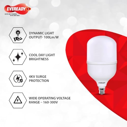 Eveready 50W LED Hammer Bulb | High CRI & High Efficiency | Energy Efficient | Mercury-Free | 4KV Surge Protection | 100 Lumens Per Watt |Cool Day Light (6500K) b22d (Pack of 1)