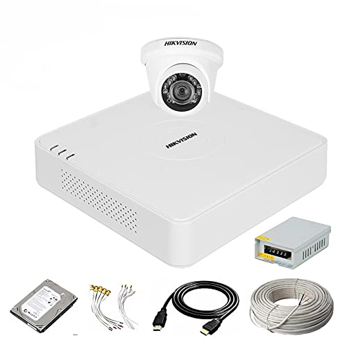 HIKVISION 4 Channal Turbo HD DVR 1080p 1Pcs,Indoor Camera 2 MP 1Pcs,500 GB Hard Disk,Full Combo Set Wired White