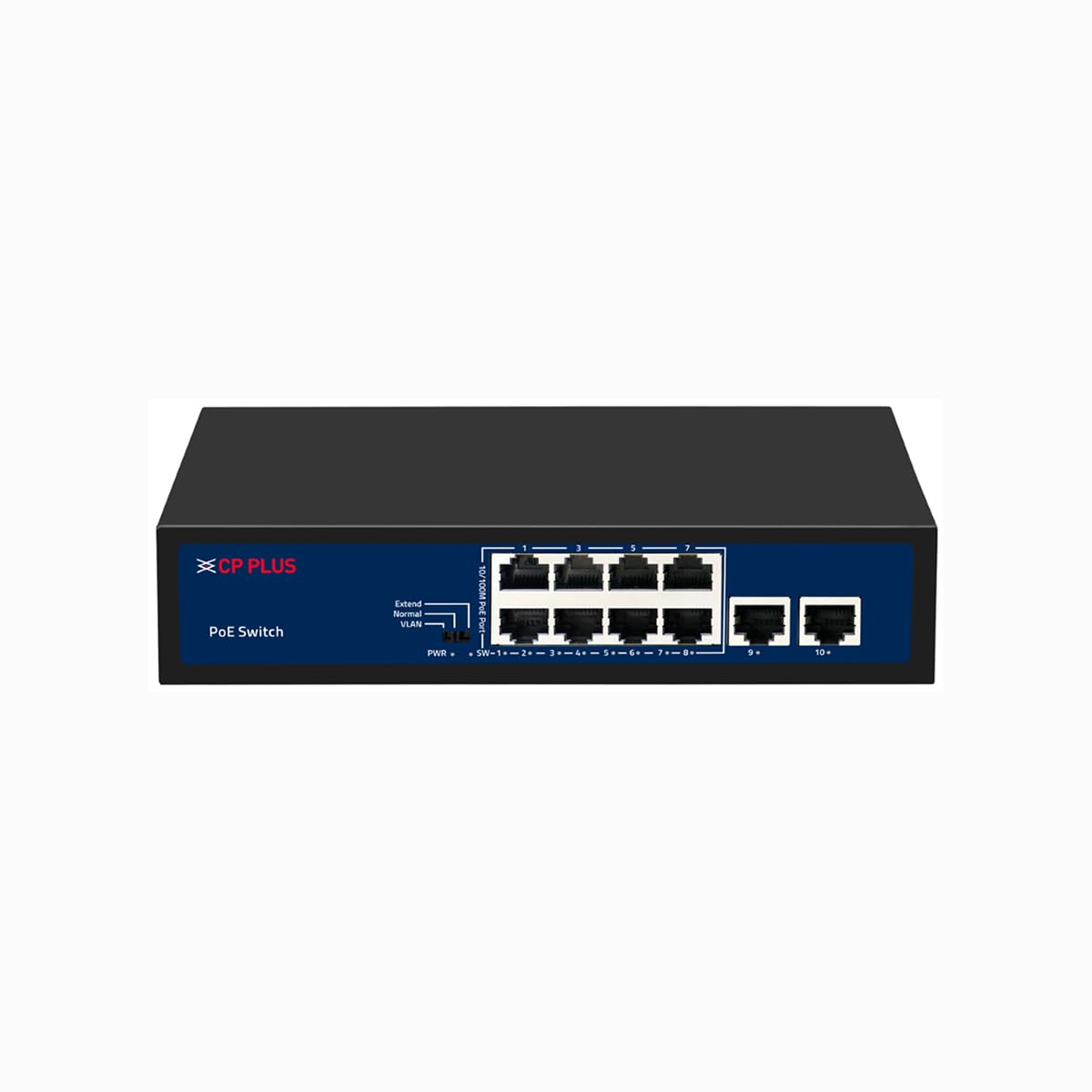 CP Plus 10 Ports Fast Ethernet with 8 PoE Ports (10/100 Mbps) & 2 Uplink Ports (100 Mbps) POE Switch | Max. 30W Output of Single PoE Port | LED Light Indicators | Plug & Play - CP-DNW-HPU8H2-96-V2