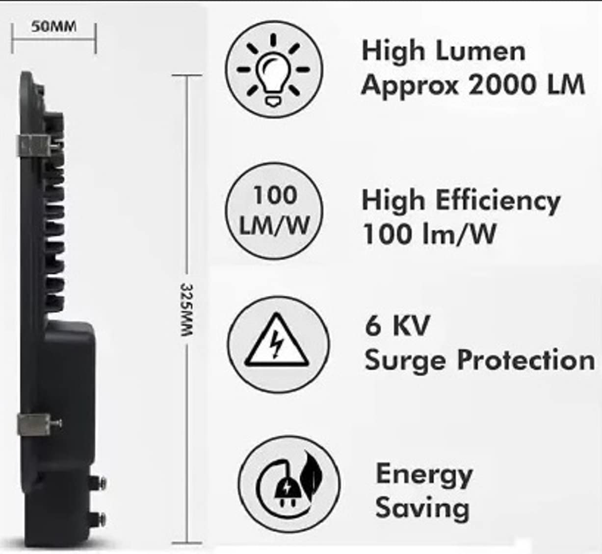 50 Watts Lens LED Street Light Waterproof IP65 Full Polycarbonate Body, 140 Per watt Lumens with 2 Year Warranty & BIS Approved - Pack of 2, Corded Electric, Black Body
