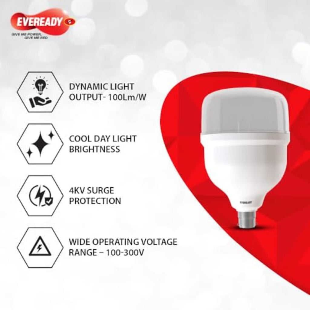 Eveready 40W LED Hammer Bulb with B22 Base, High CRI, 4KV Surge Protection, Energy Efficient & Long Life – Cool Daylight (6500K) for Home & Commercial Use