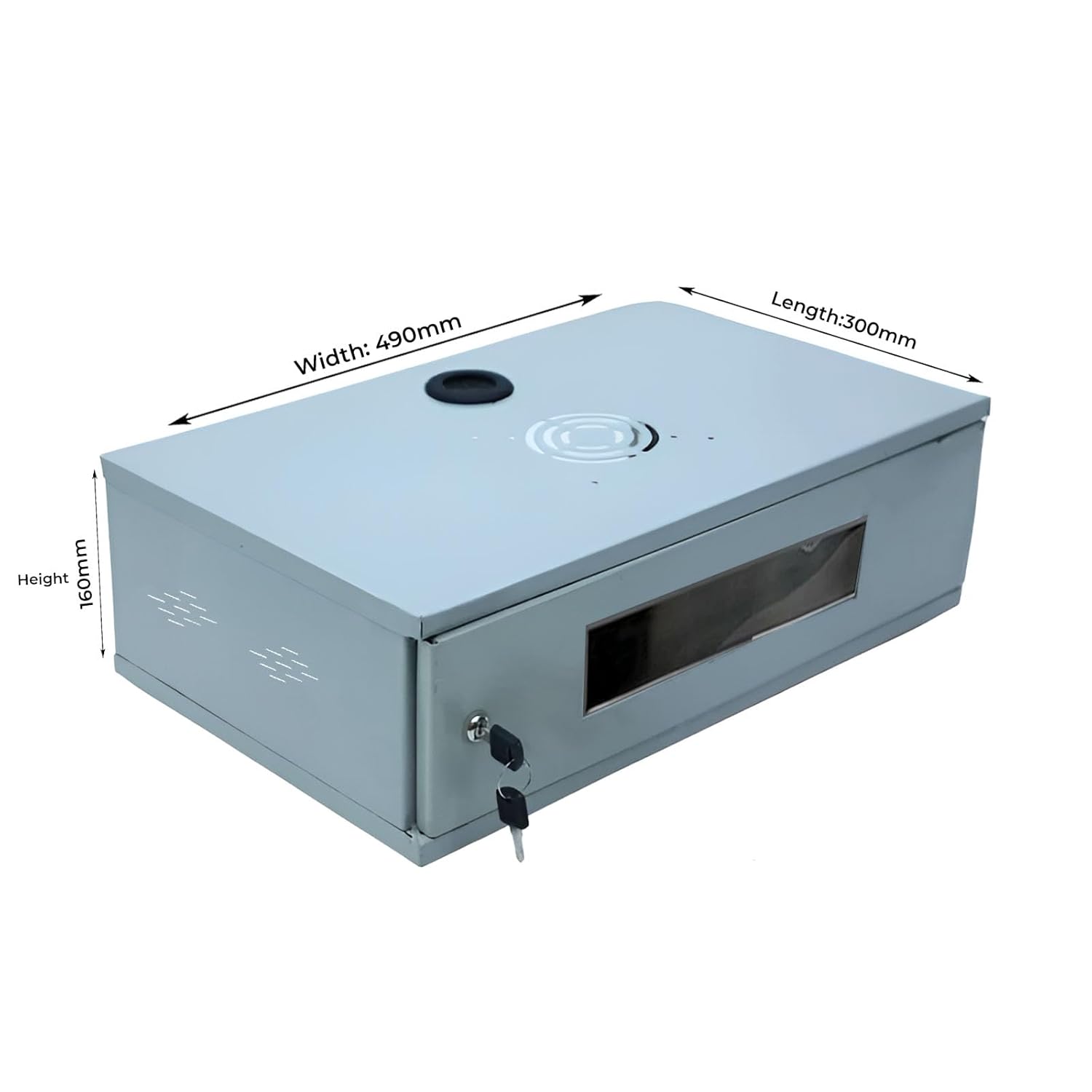 DS Vision Rack 2U Metal Rack for DVR/NVR/Network Switches – Lockable, Glass Front, Ventilated with Top &amp; Side Airflow, 2-Way Cable Management Holes – 490x300x160mm Secure Equipment Cabinet