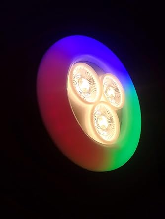 Multicolored LED light fixture on a black background

