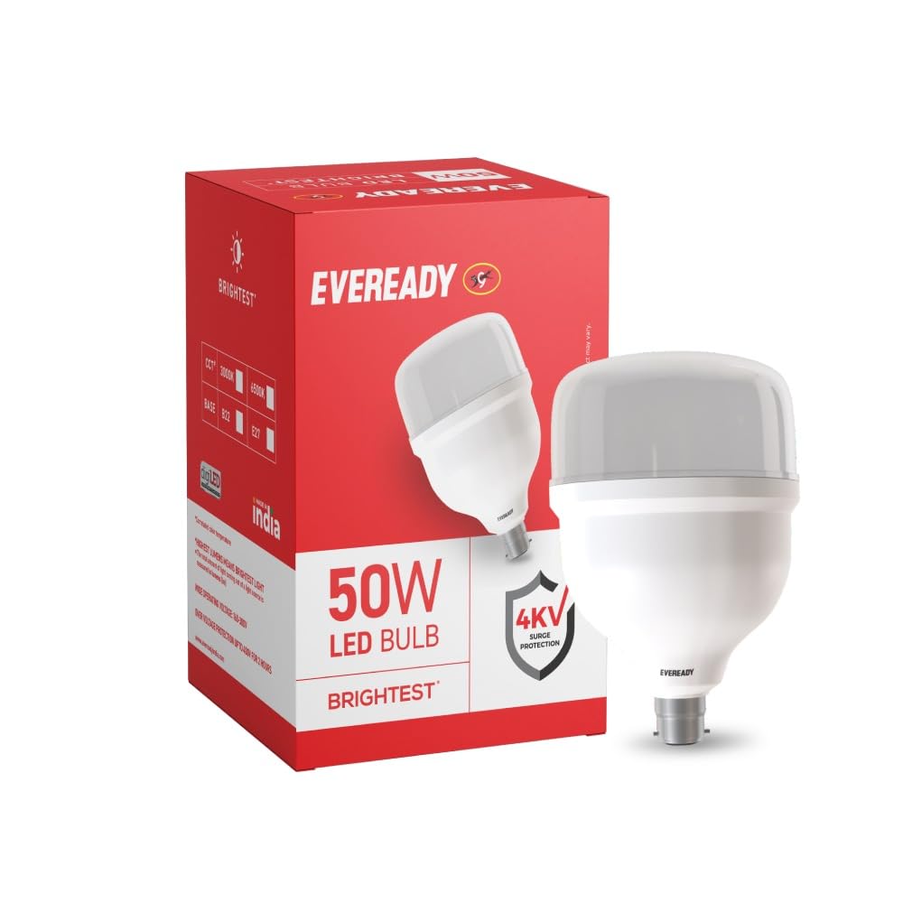 Eveready 50W LED Hammer Bulb | High CRI & High Efficiency | Energy Efficient | Mercury-Free | 4KV Surge Protection | 100 Lumens Per Watt |Cool Day Light (6500K) b22d (Pack of 1)