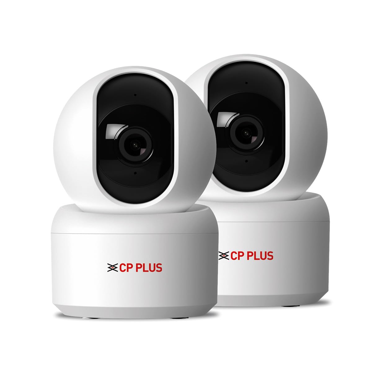 Two CP Plus security cameras on a white background