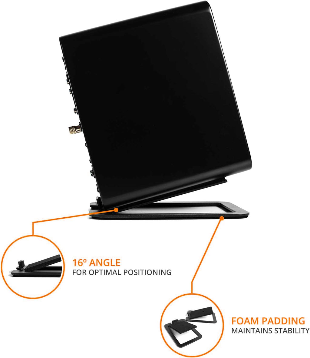 Softline Pro Speaker Stands SP DMS1 Desktop Speaker Stands for Small Speakers  Compact, Studio Monitors | Supports 6 lb (2.7 kg) | Damping Foam Padding - Black, Pair