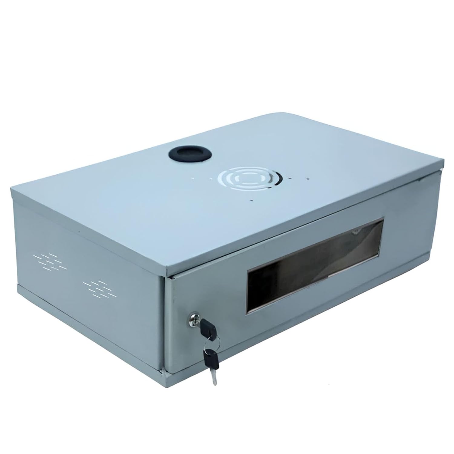 DS Vision Rack 2U Metal Rack for DVR/NVR/Network Switches – Lockable, Glass Front, Ventilated with Top &amp; Side Airflow, 2-Way Cable Management Holes – 490x300x160mm Secure Equipment Cabinet