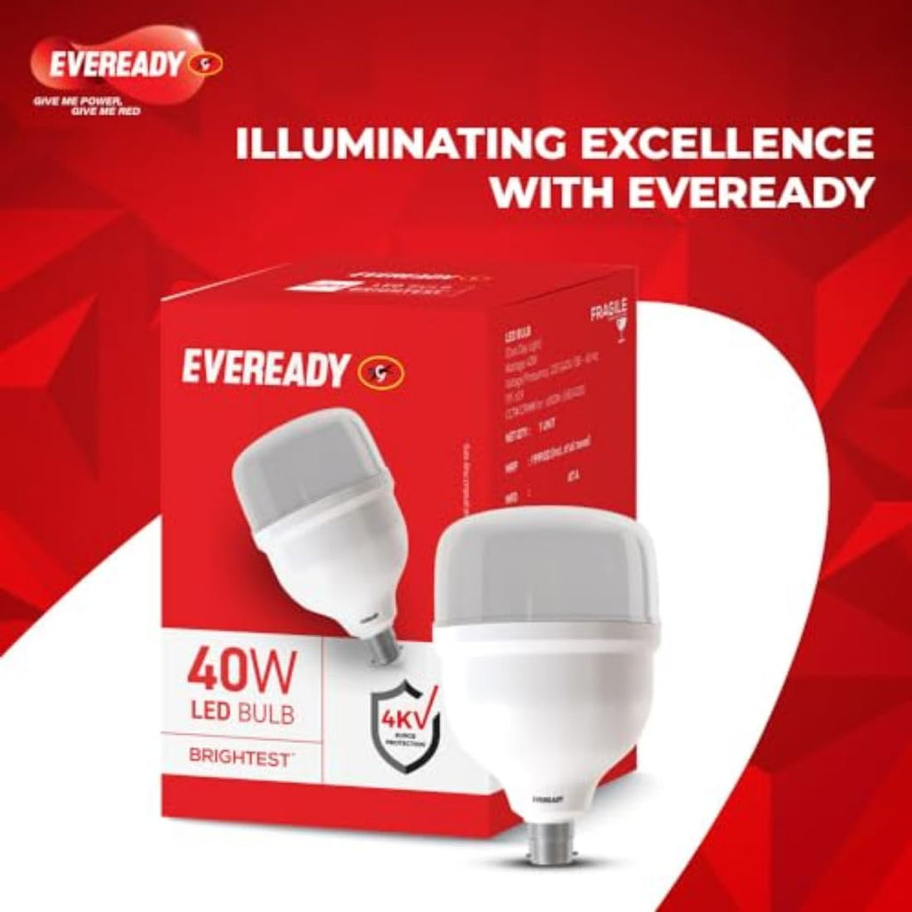 Eveready 40W LED Hammer Bulb with B22 Base, High CRI, 4KV Surge Protection, Energy Efficient & Long Life – Cool Daylight (6500K) for Home & Commercial Use
