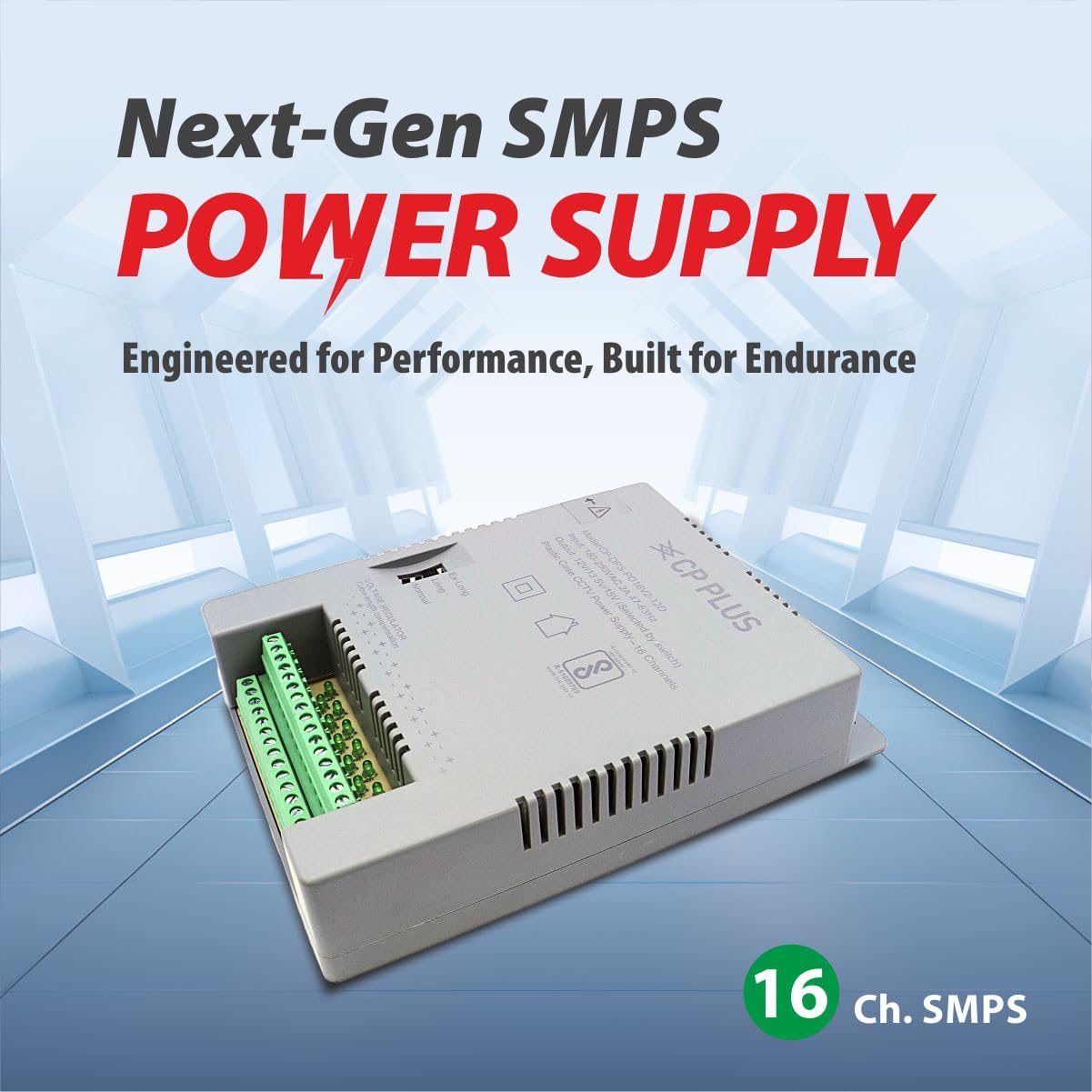 CP PLUS 16 Channel CCTV Power Supply SMPS | 12V 8A High Efficiency Adapter with LED Indicators | EMI Filter | Overload & Short Circuit Protection for Dome, Bullet & PTZ Cameras |CP-DPS-PD16V2-12D