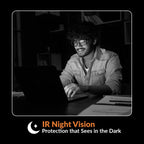 Person using a laptop in a dark room with 'IR Night Vision' text overlay

