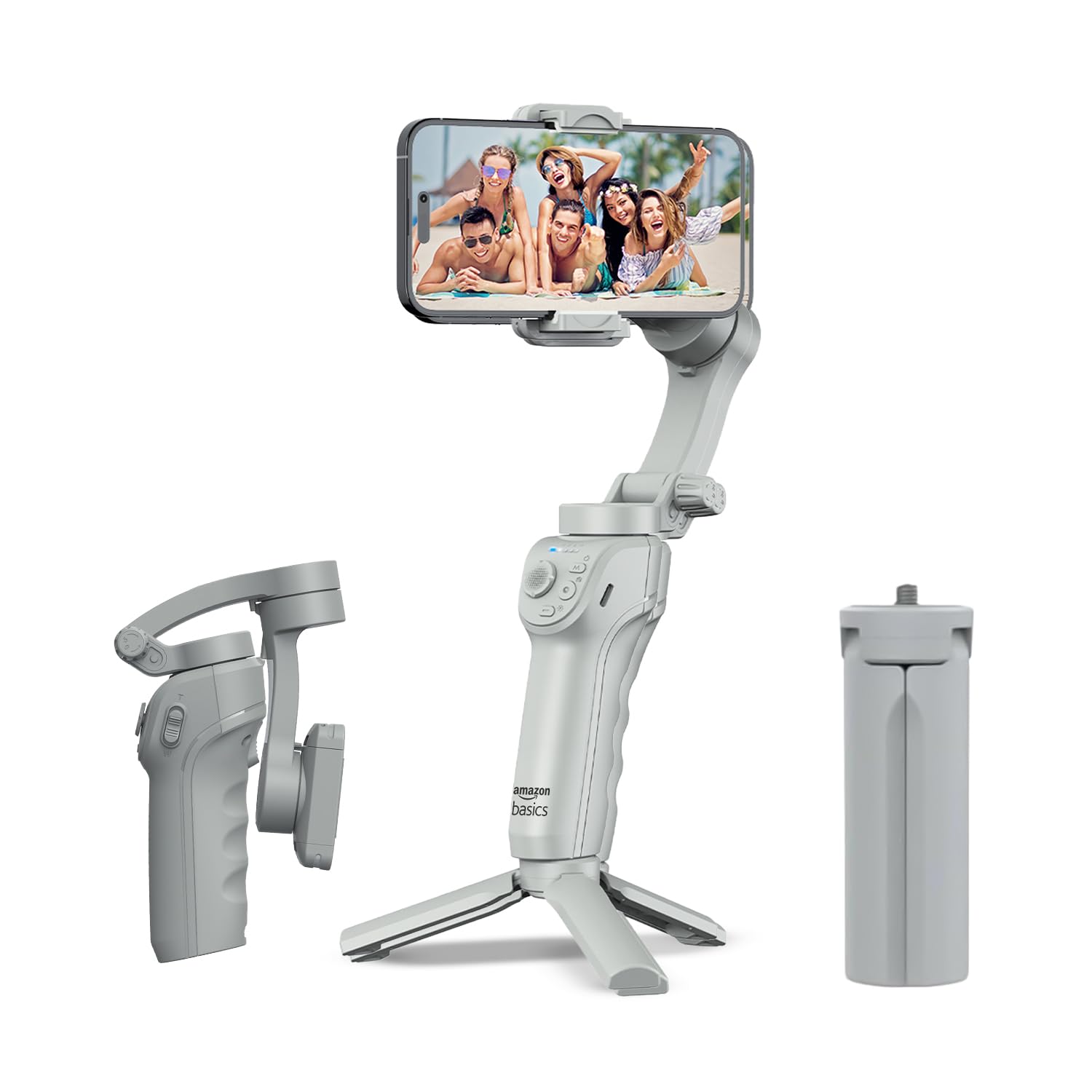 Smartphone 3-Axis Smartphone Gimbal Stabilizer with AI Face & Body Tracking | Foldable Design | Adjustable Fill Light | 8 Hr Battery | iPhone, Android Compatible | Perfect for travel/vlogging, Grey