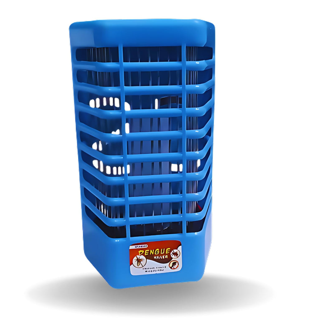 Blue insect killer with a label on a white background

