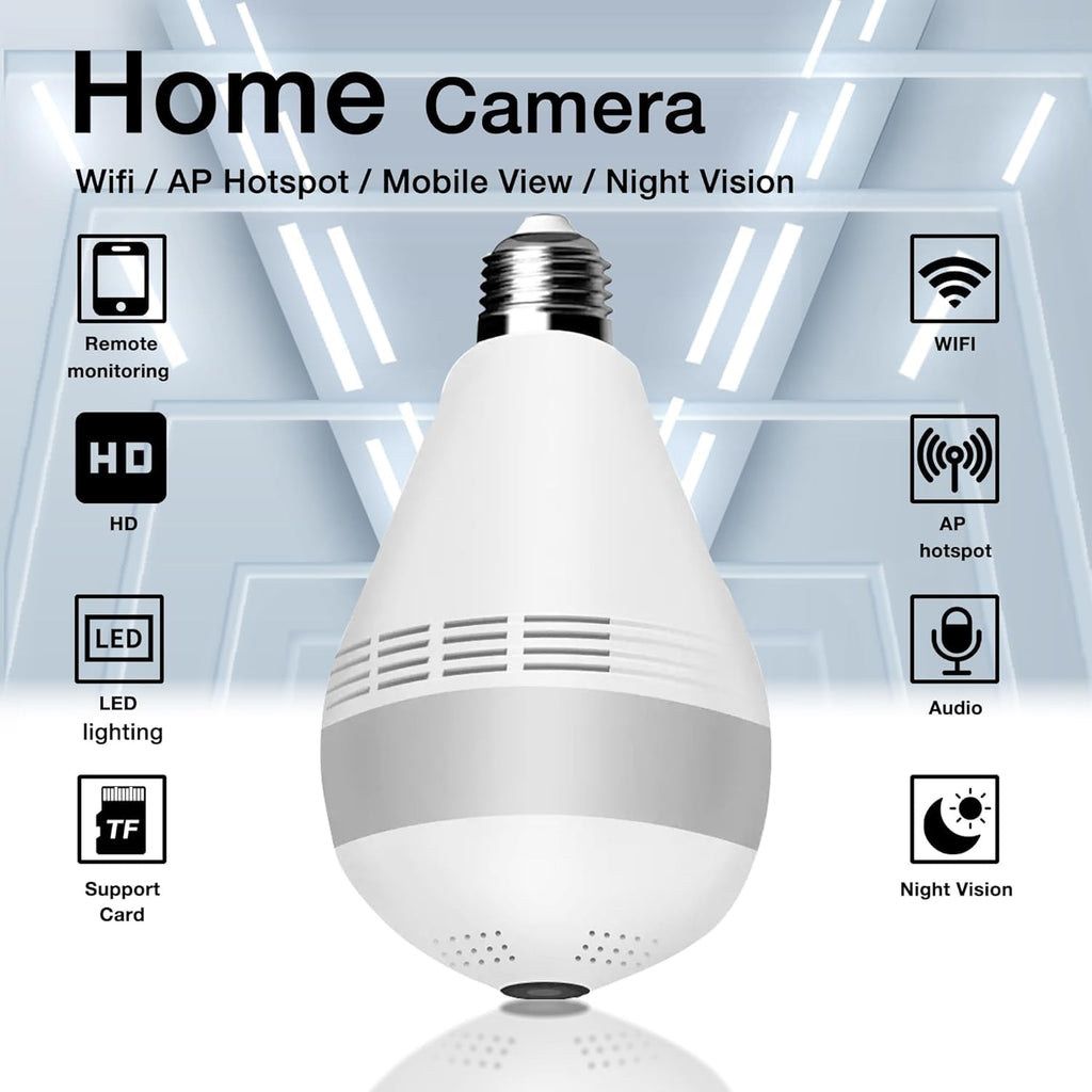 DS Vision Guard-Well Light Bulb Wireless IP WiFi, Bulb Camera 360 1080p WiFi Panoramic Mini Lamp IR CCTV 1080p Video Home Security Light Wireless Camera (Bulb Camera)