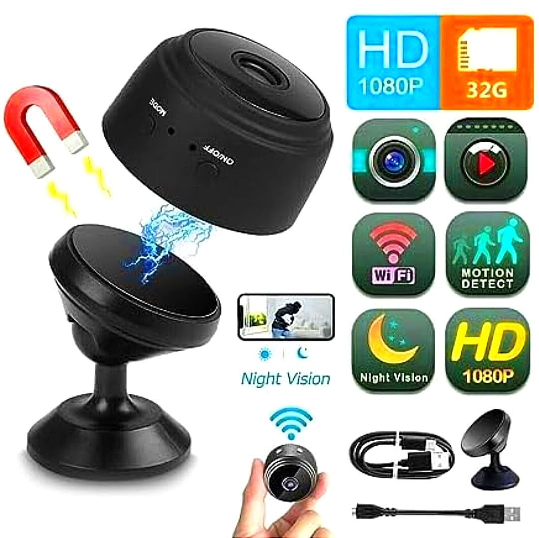 WiFi Spy Camera Hidden for Home Outdoor High HD Focus Spy Magnet Mini Live Stream Night Vision IP Wireless 1080P Audio Video Hidden Indoor Nanny Camera for Home Offices Security Multicolor.