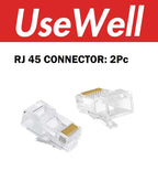 Two RJ45 connectors with 'UseWell' branding on a white background
