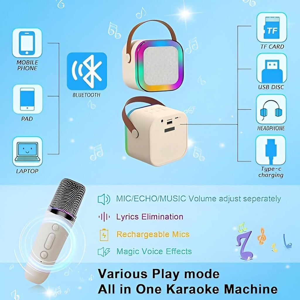 Shoppy Pro wireless karaoke speaker Nail Drill Kids Adults with Wireless Mics Portable K-a-r-a-o-k-e B-l-u-e-t-o-o-t-h Speaker & Dynamic Lights Birthday Gift for Girls, Boys & Toddlers Ages 4,5,6,7,8,9,10,12+ Year Old Home Outdoor Travel (Multi)