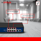 CP Plus 10 Ports Fast Ethernet with 8 PoE Ports (10/100 Mbps) & 2 Uplink Ports (100 Mbps) POE Switch | Max. 30W Output of Single PoE Port | LED Light Indicators | Plug & Play - CP-DNW-HPU8H2-96-V2