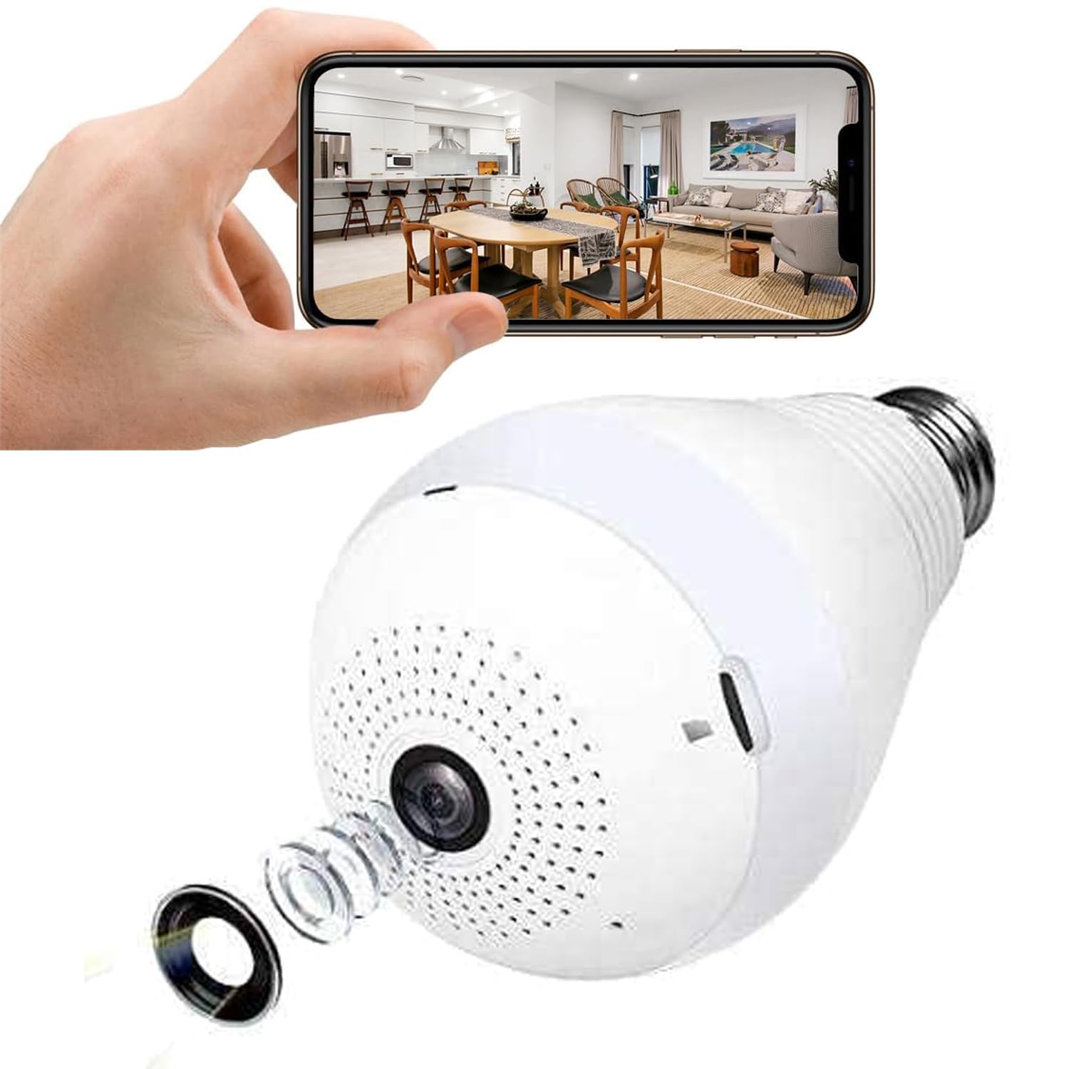 DS Vision Guard-Well Light Bulb Wireless IP WiFi, Bulb Camera 360 1080p WiFi Panoramic Mini Lamp IR CCTV 1080p Video Home Security Light Wireless Camera (Bulb Camera)