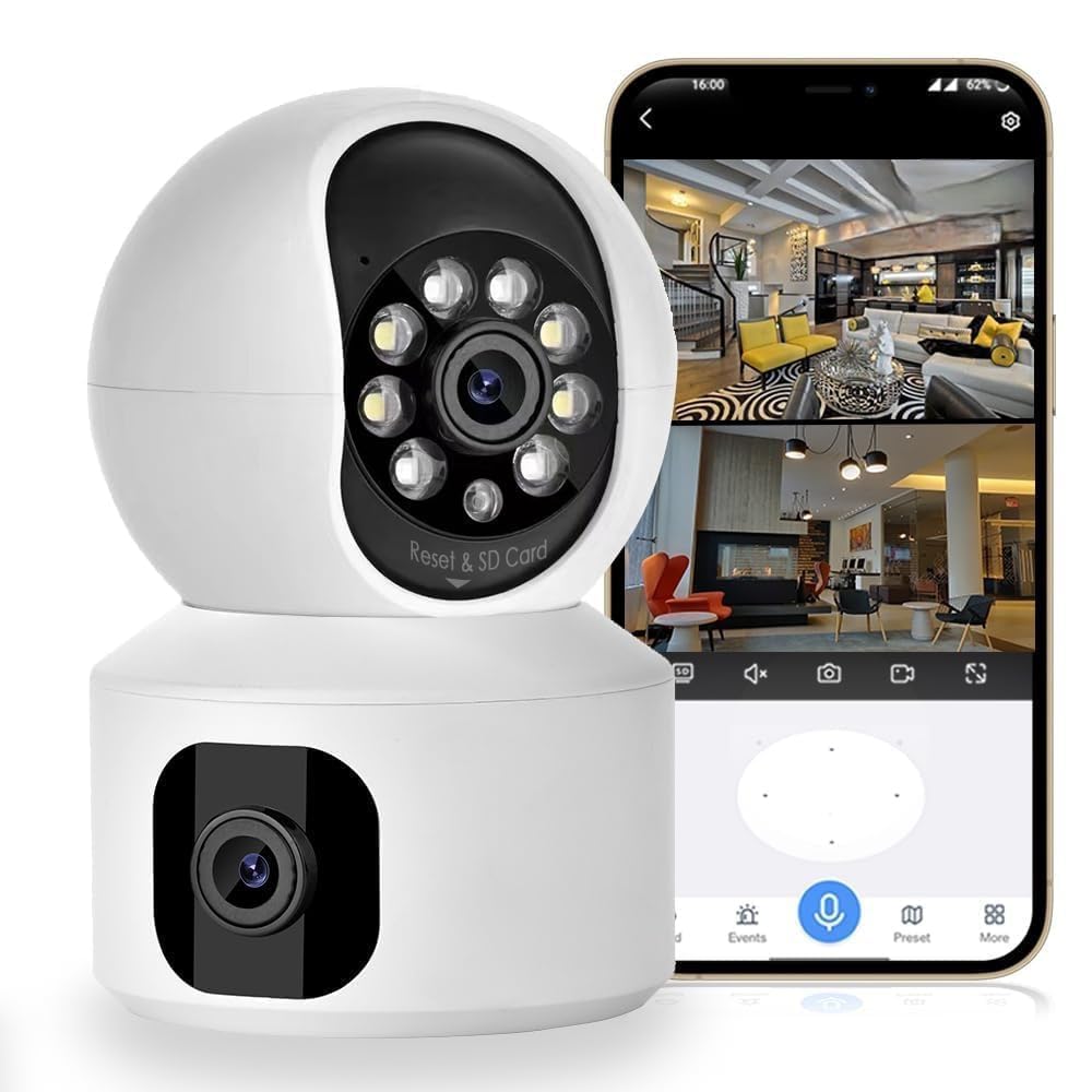 Ds Vision Well Indoor PTZ WiFi Security Camera Dual Lens 360° Rotation | Full HD Indoor CCTV with Motion Detection, Color Night Vision, Auto Tracking, Two-Way Audio & Mobile App V380 Pro (CV Dual Lens)