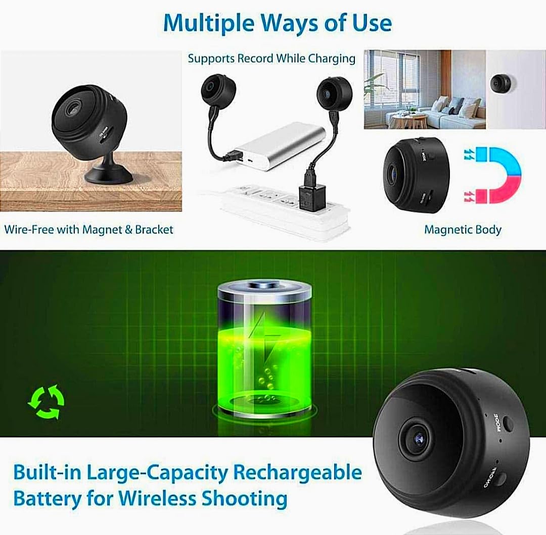 WiFi Spy Camera Hidden for Home Outdoor High HD Focus Spy Magnet Mini Live Stream Night Vision IP Wireless 1080P Audio Video Hidden Indoor Nanny Camera for Home Offices Security Multicolor.