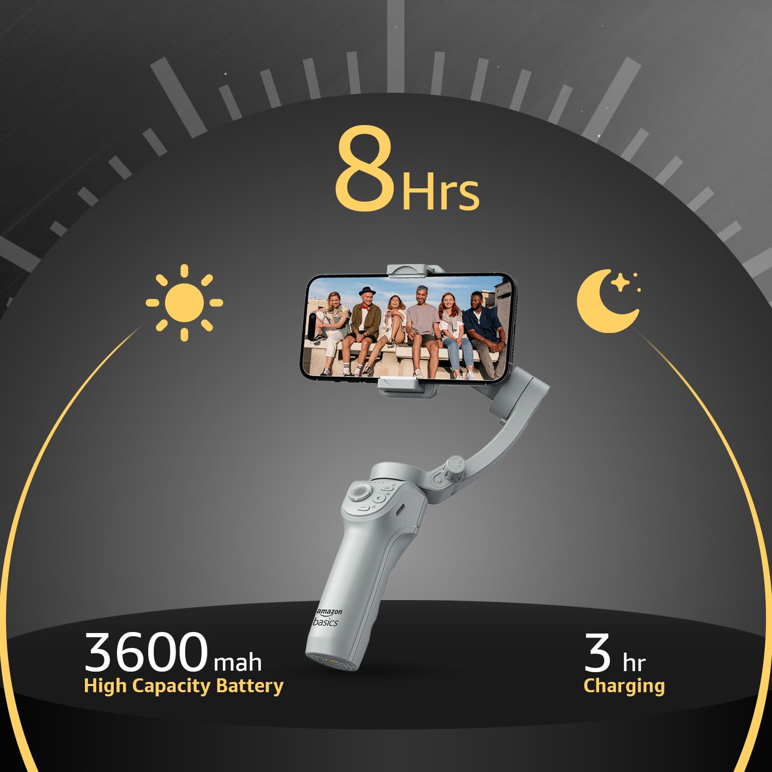 Smartphone 3-Axis Smartphone Gimbal Stabilizer with AI Face & Body Tracking | Foldable Design | Adjustable Fill Light | 8 Hr Battery | iPhone, Android Compatible | Perfect for travel/vlogging, Grey