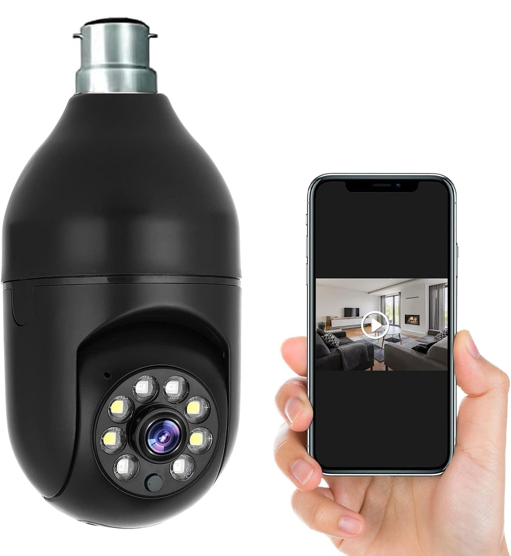 Guard-Well Light Bulb Wireless IP WiFi, Bulb Camera 360 1080p WiFi Panoramic Mini Lamp IR CCTV 1080p Video Home Security Light Wireless Camera (Black Light)