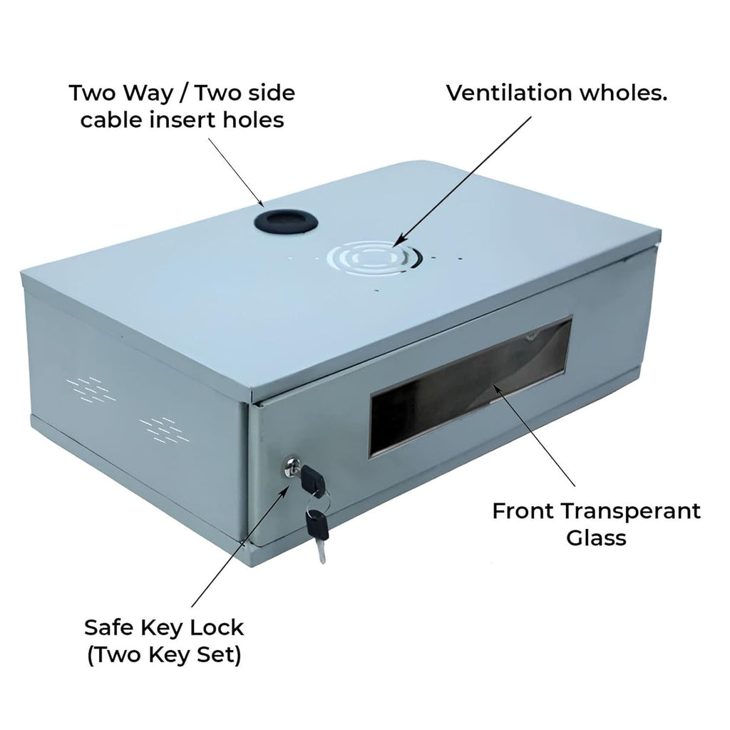 DS Vision Rack 2U Metal Rack for DVR/NVR/Network Switches – Lockable, Glass Front, Ventilated with Top &amp; Side Airflow, 2-Way Cable Management Holes – 490x300x160mm Secure Equipment Cabinet