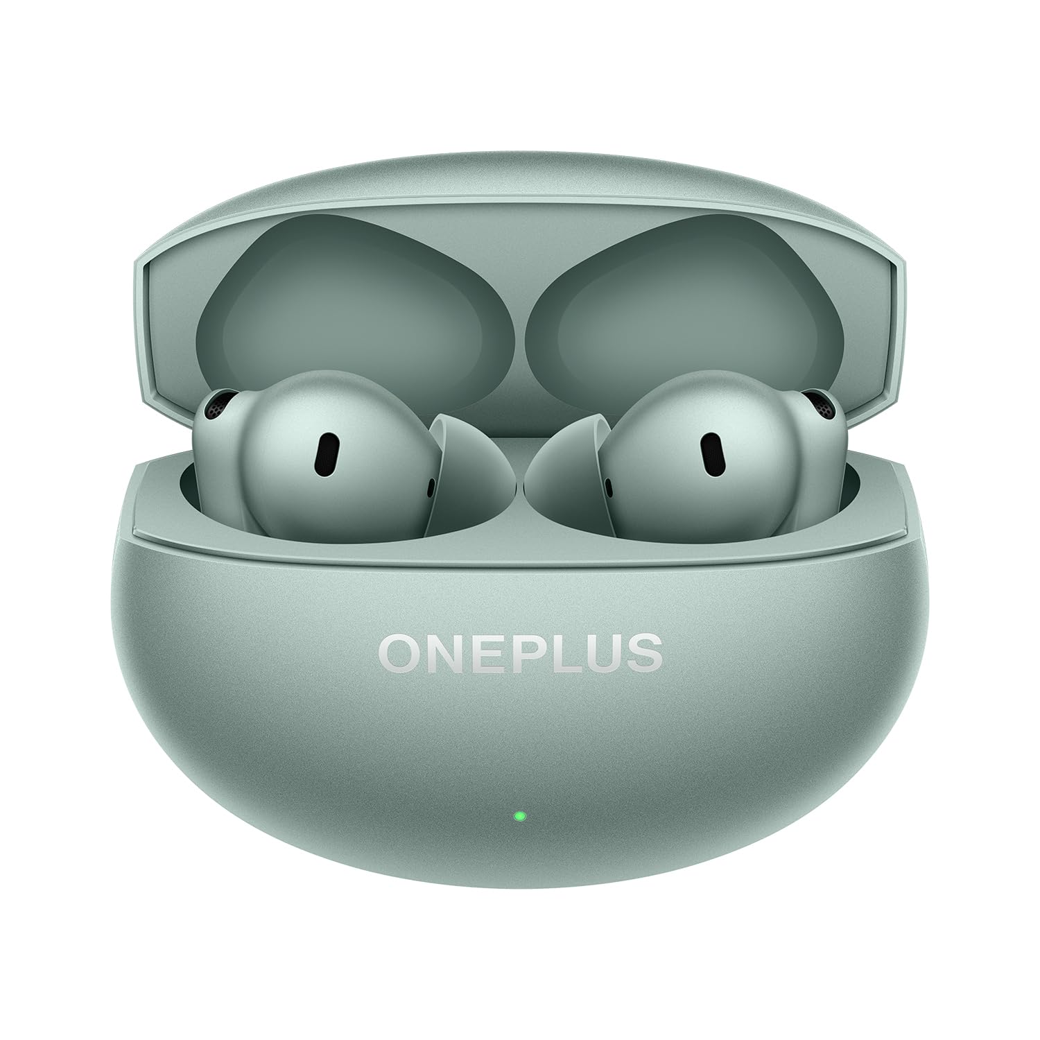 OnePlus wireless earbuds in a charging case on a white background

