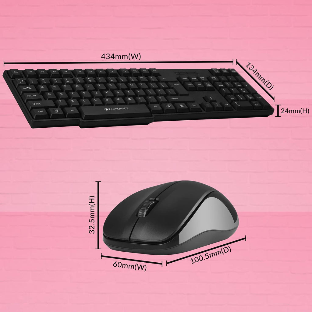 ZEBRONICS Companion 107 2.4GHz Wireless Keyboard & Mouse Combo, 104 Keys, UV Printed keycaps, 12 Integrated Multimedia Keys, 3 Button Mouse, 1200 DPI, High Precision, Advanced Optical Sensor (Black)