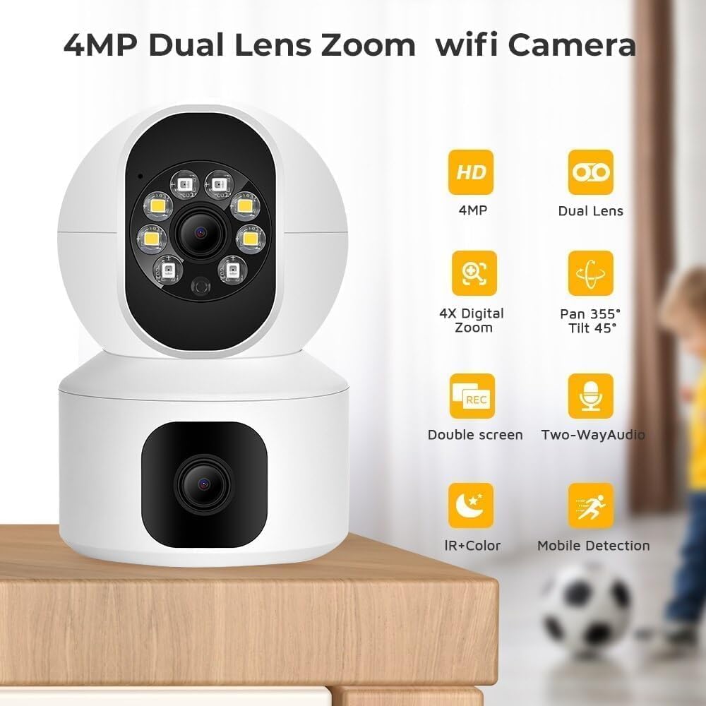 Ds Vision Well Indoor PTZ WiFi Security Camera Dual Lens 360° Rotation | Full HD Indoor CCTV with Motion Detection, Color Night Vision, Auto Tracking, Two-Way Audio & Mobile App V380 Pro (CV Dual Lens)