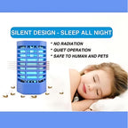 Mosquito killer lamp with a child sleeping and text highlighting features

