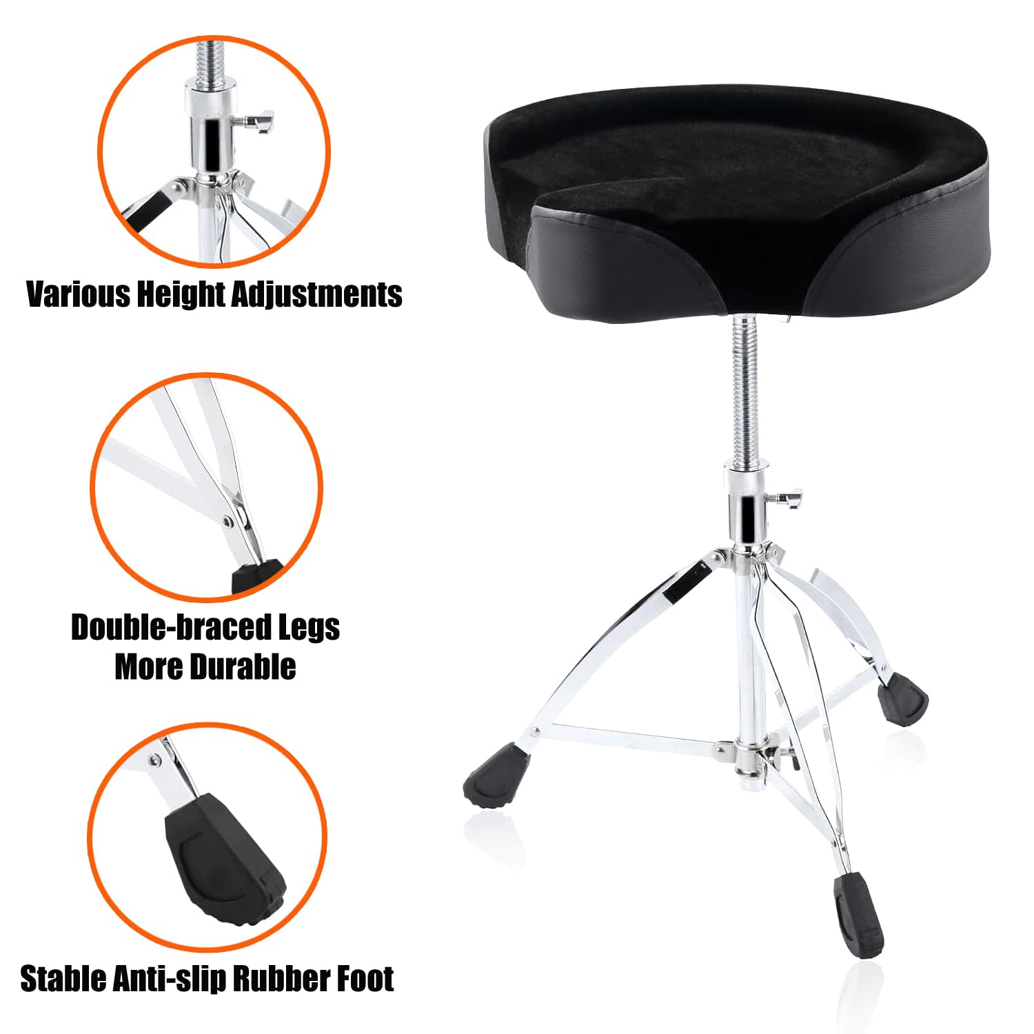 Softline Pro Drum Throne, Adjustable Padded Saddle Drum Stools Motorcycle Style Heart Shape Heavy Duty with Rubber Feet for Adults (SP T800)