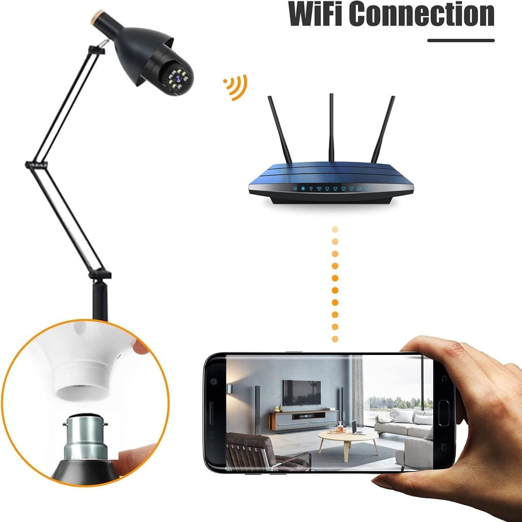 Guard-Well Light Bulb Wireless IP WiFi, Bulb Camera 360 1080p WiFi Panoramic Mini Lamp IR CCTV 1080p Video Home Security Light Wireless Camera (Black Light)