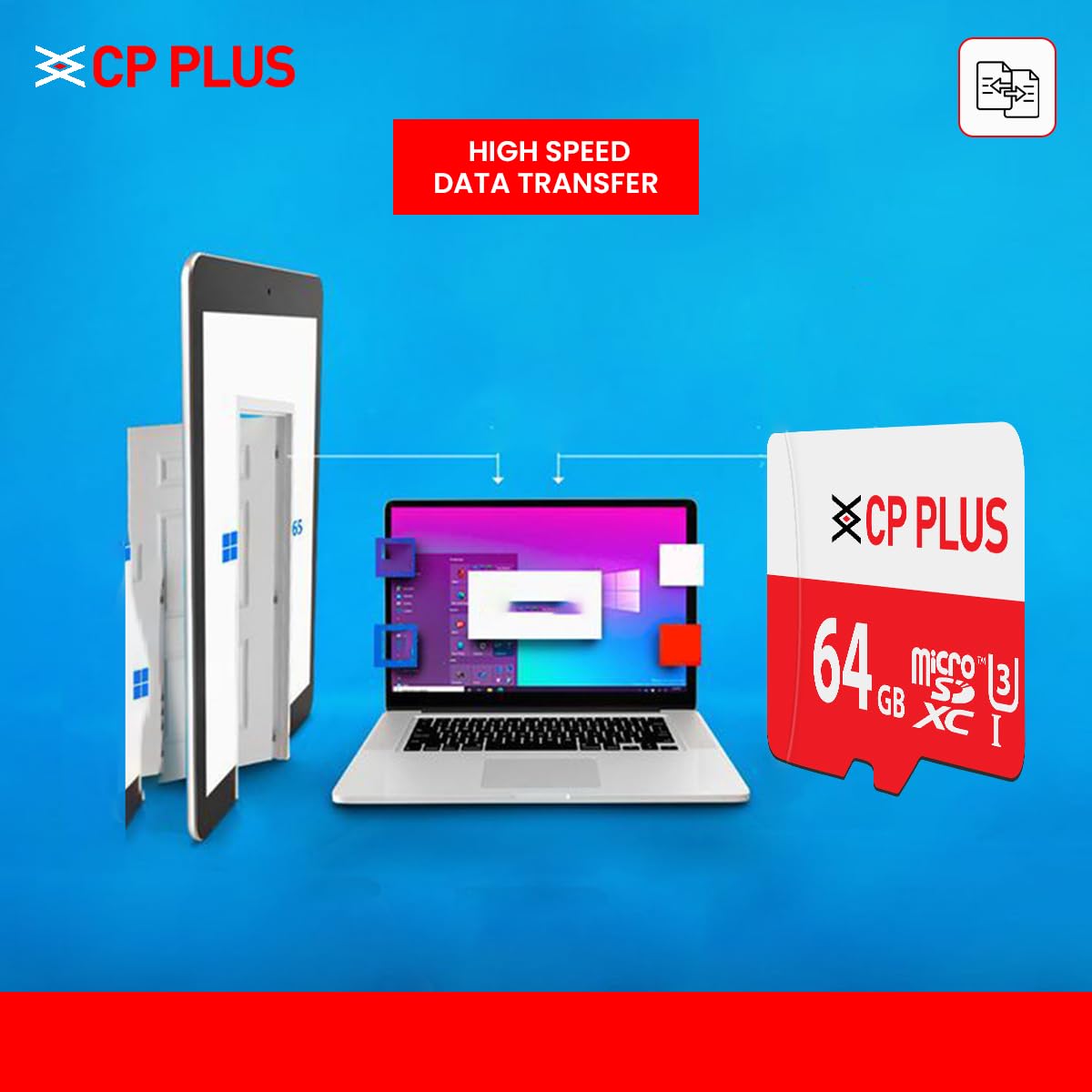 CP PLUS 64GB microSDXC Memory Card Grade UHS-3 Class 10, Up to 70 Mbps Reading & 30 Mbps Writing Speed with High Performance of Data Transfer & Lower Power Consumption for Portable Devices| CP-UM64C