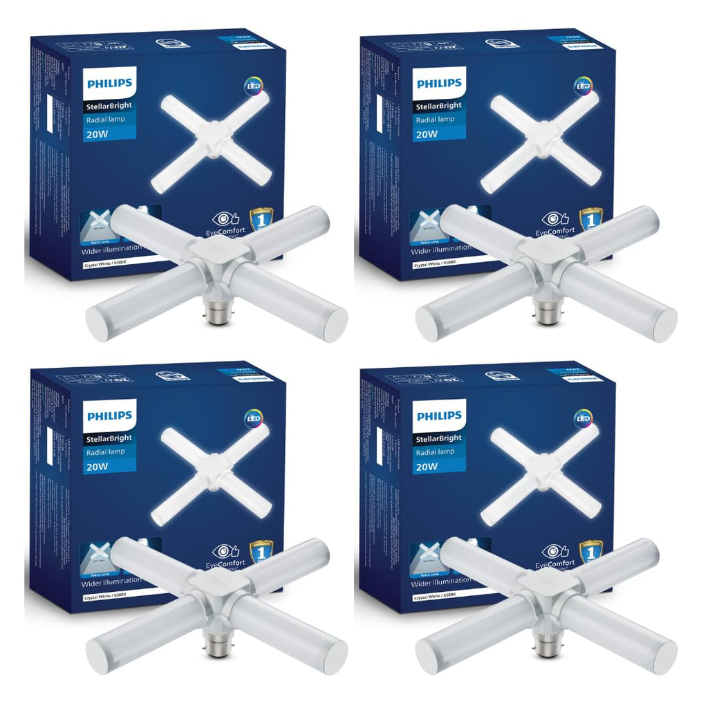 Four boxes of Philips StellarBright tube lights on a white background

