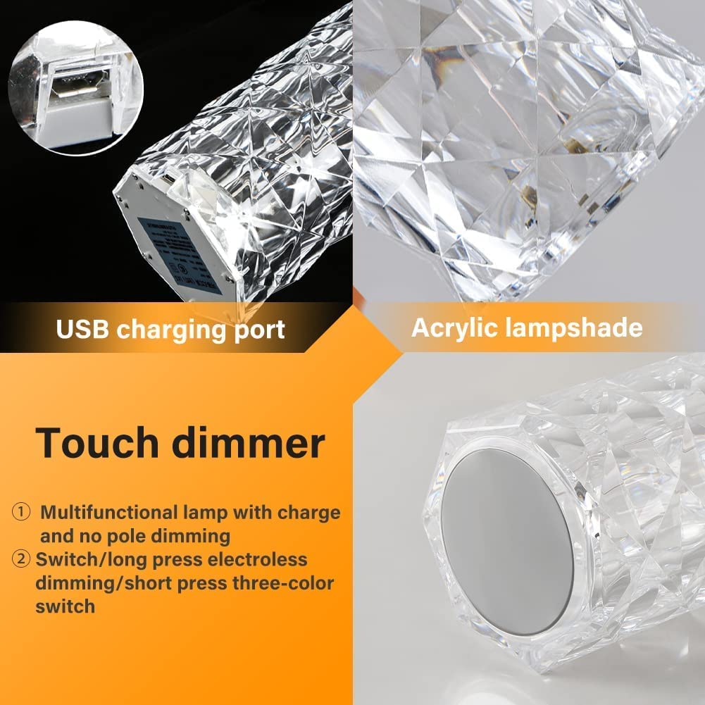 Shoppy Pro Crystal Lamp,16 Color Changing Rose Crystal Diamond Table Lamp,USB Rechargeable Touch Bedside LED Lamp Night Light with Remote Control, for Bedroom Living Room Party Dinner Decor(Pack of 1)