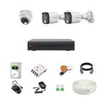 Security camera system with DVR, hard drive, and accessories on a white background