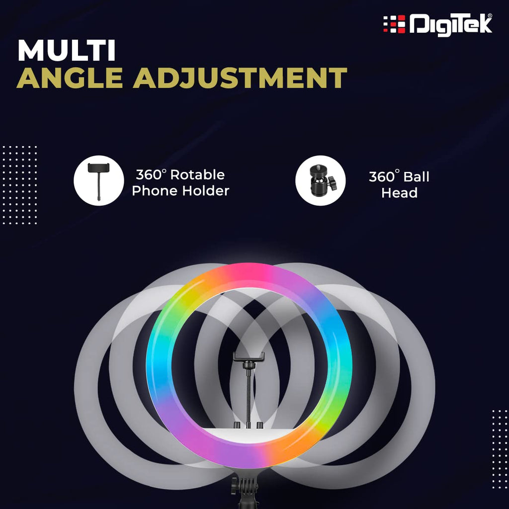 DIGITEK® (DRL-18 RGB) 18 Inch Multi-Color LED Ring Light with Remote Control & Smartphone Holder - Adjustable Color Temperature & Brightness, 360° Adjustment - Video & Photoshoot (Without Stand)