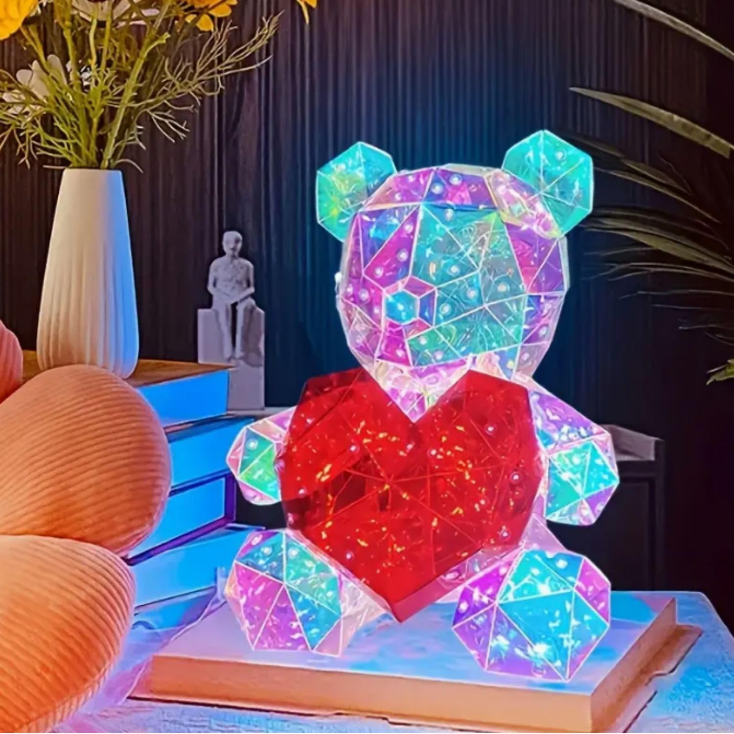 Teddy Bear Corded Electric Plastic Night Lamp - Cute Bear Night Lamp, LED Night Light for Bedroom, Kids Decor, Unique Gift Lamp
