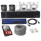 CP PLUS 4 Channel Full HD NVR with 2X 2 MP Outdoor and 2X Indoor Built-in Audio Mic Wired IP CCTV Cameras, Motion Detection, 4 Port PoE, 1TB HDD, 100 Meter CAT6 Cable, RJ45 Connector - White