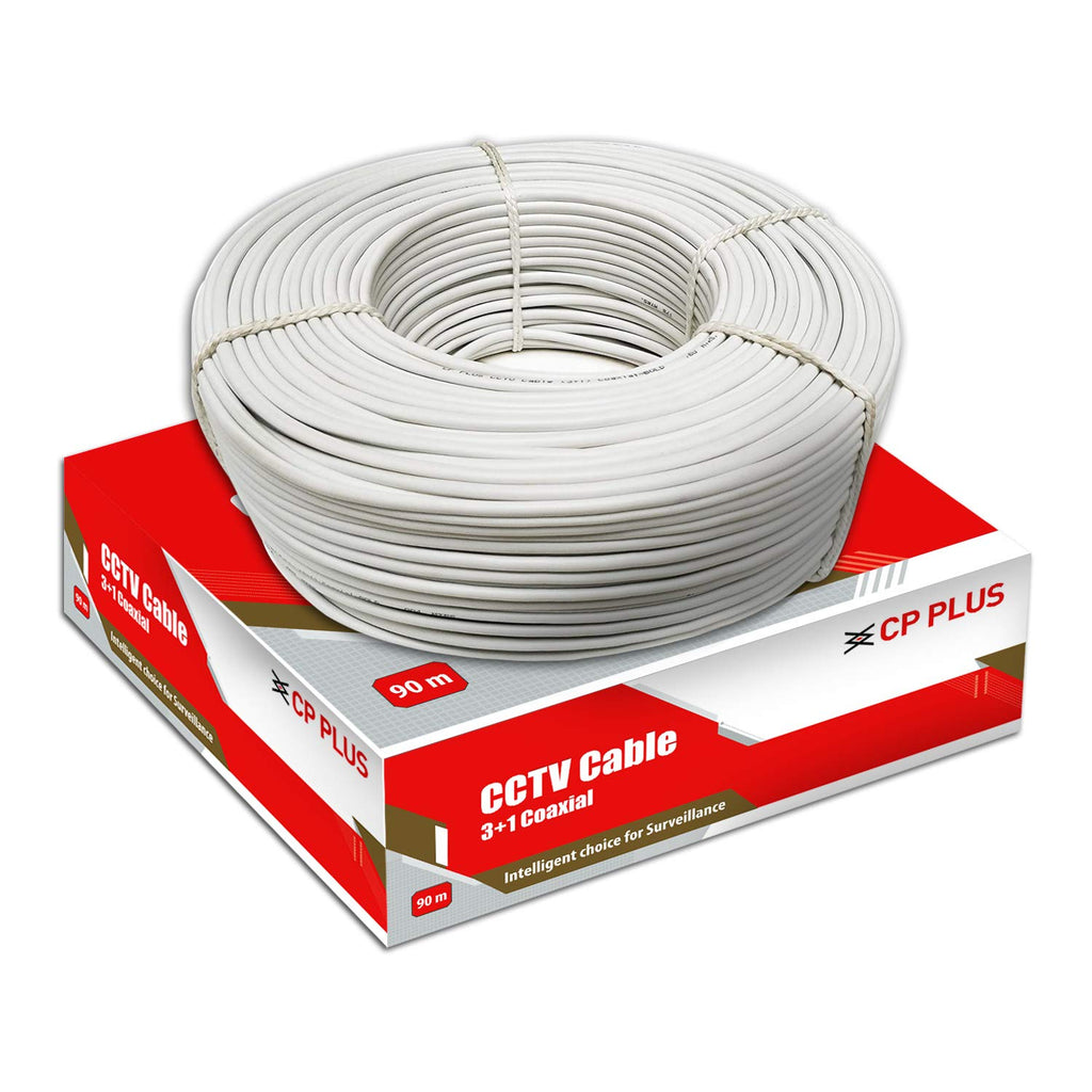 CP PLUS 3+1 Coaxial Pure Copper CCTV Camera Cable (90 Meter) (White Color)
