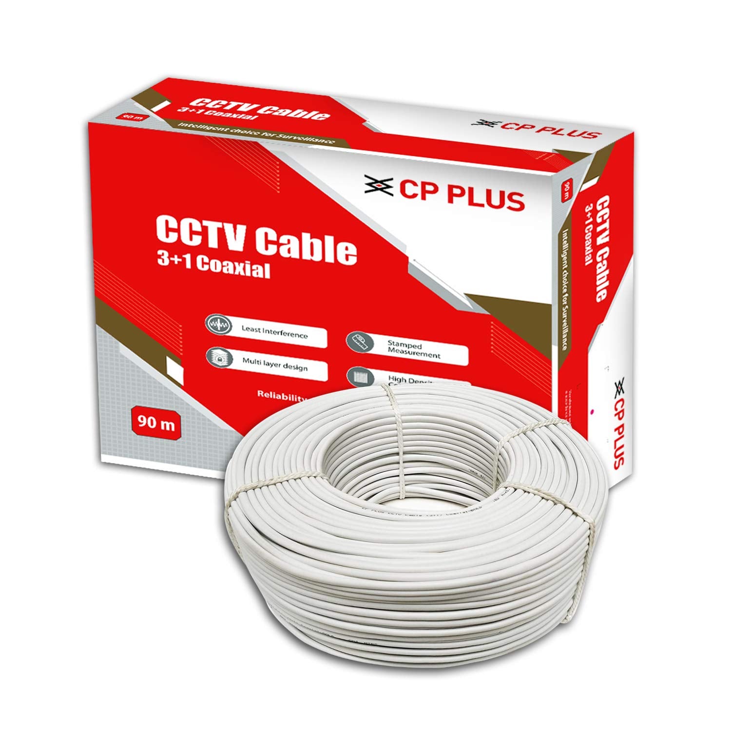 CP PLUS  (70 Meter) 3+1 Coaxial Pure Copper CCTV Camera Cable for Video, Power and Audio Communication White - CP-ECC-70RS