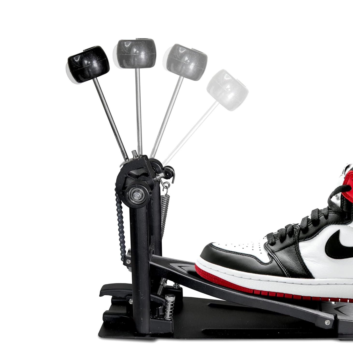 Stepper machine with a black and white sneaker on a white background