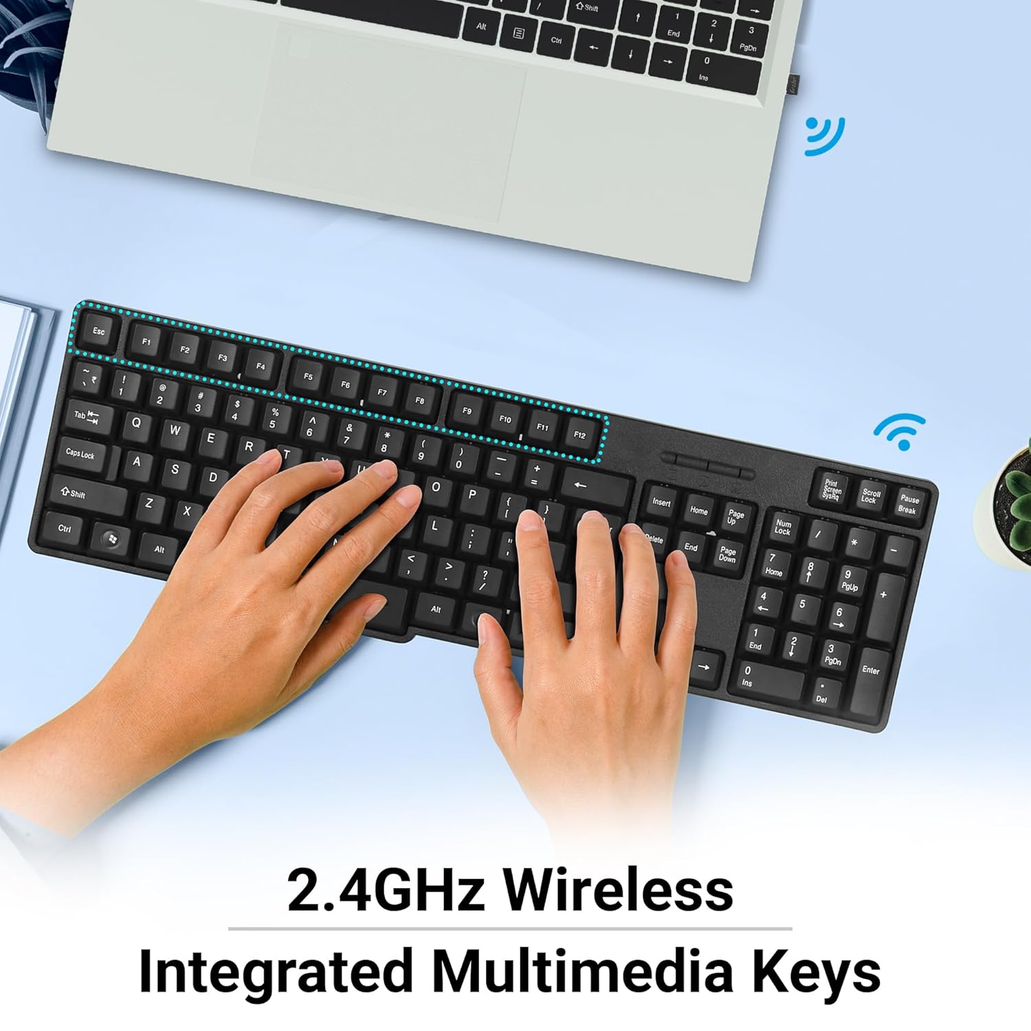 ZEBRONICS Companion 107 2.4GHz Wireless Keyboard & Mouse Combo, 104 Keys, UV Printed keycaps, 12 Integrated Multimedia Keys, 3 Button Mouse, 1200 DPI, High Precision, Advanced Optical Sensor (Black)