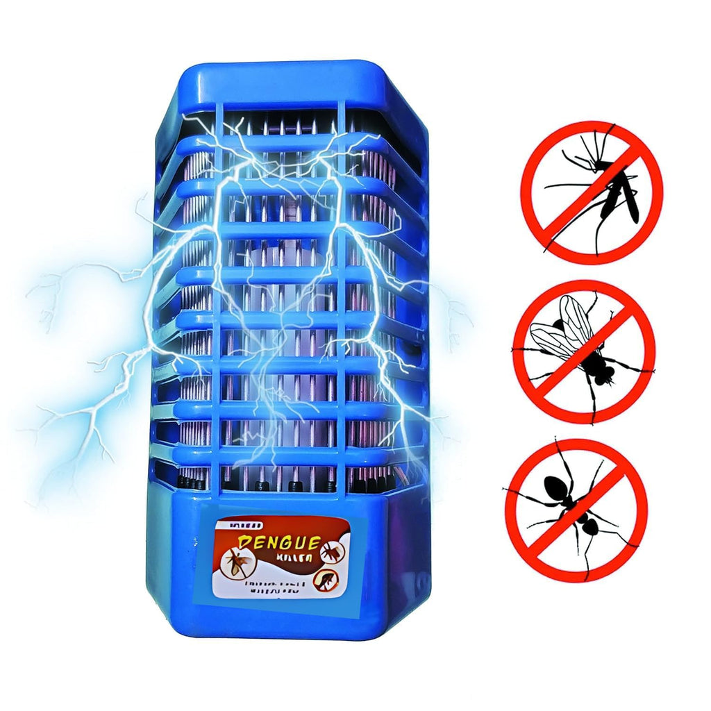 Blue insect killer with illustrations of pests on a white background

