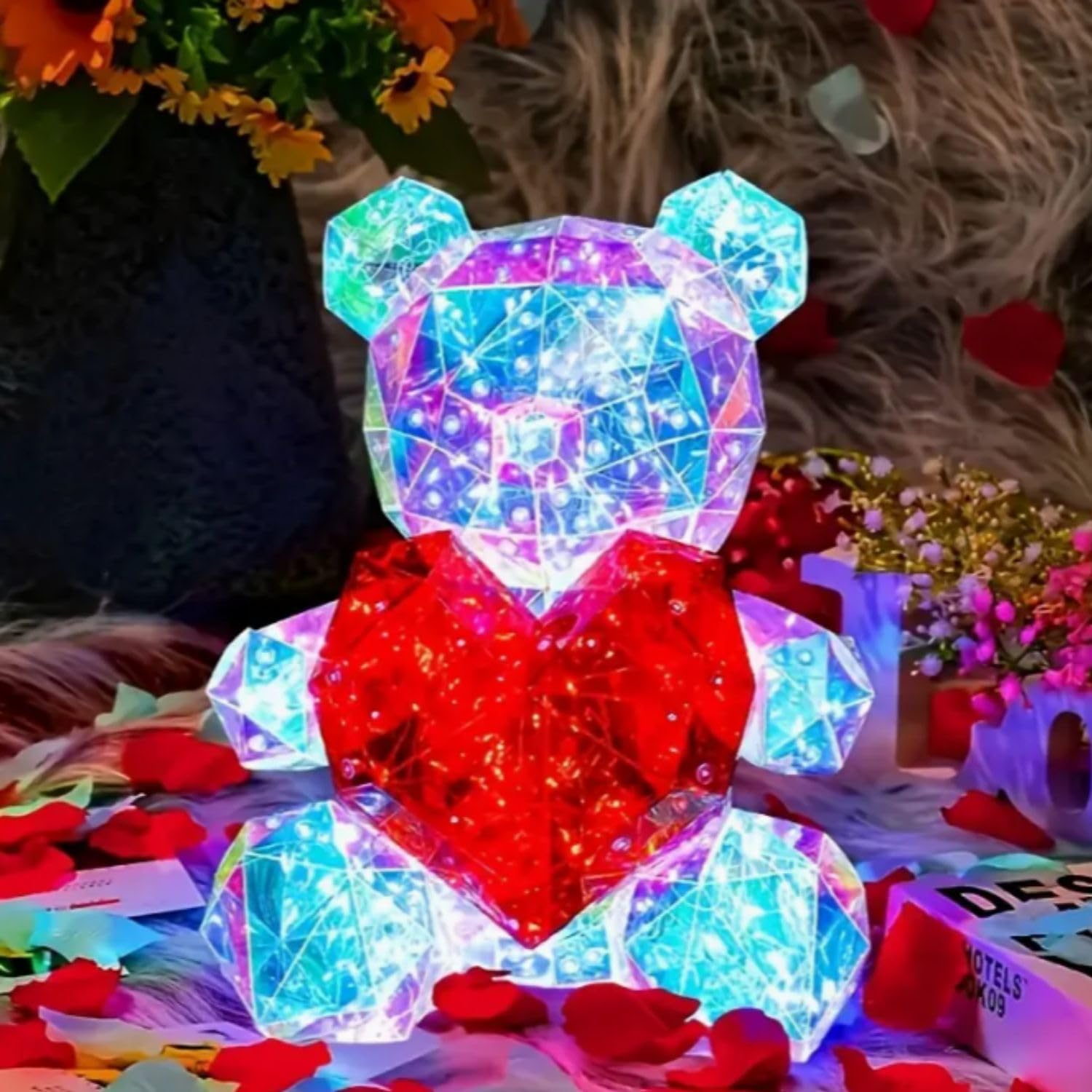 Teddy Bear Corded Electric Plastic Night Lamp - Cute Bear Night Lamp, LED Night Light for Bedroom, Kids Decor, Unique Gift Lamp