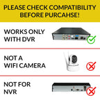 Product compatibility chart with DVR, WiFi camera, and NVR indicated.

